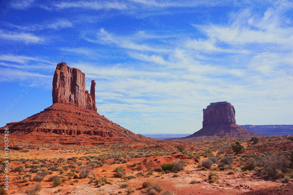 Two red buttes in the Monument Valley from the wildcat hiking trail Two red buttes in the Monument Valley from the wildcat hiking trail