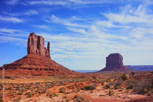 Two red buttes in the Monument Valley from the wildcat hiking trail