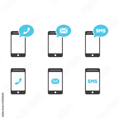 Mobile or Phone Message Mail and Call Indicator Icons