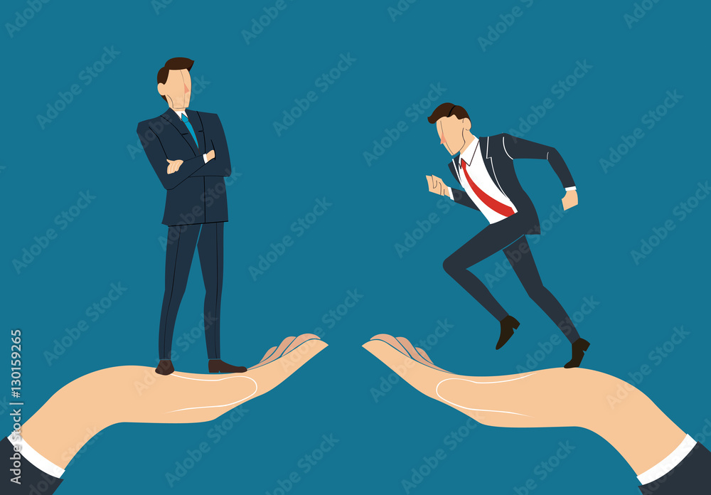 hand holding Successful businessman standing with crossed arms and running businessman hand holding Successful businessman standing with crossed arms and running businessman