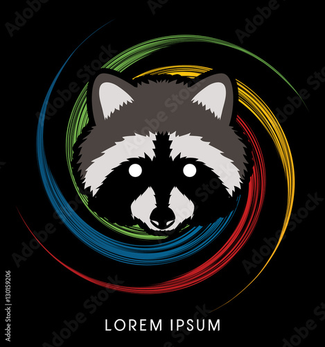 Raccoon Face designed on spin wheel background graphic vector.