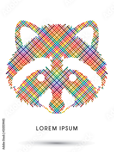 Raccoon Face designed using colorful pixels graphic vector.