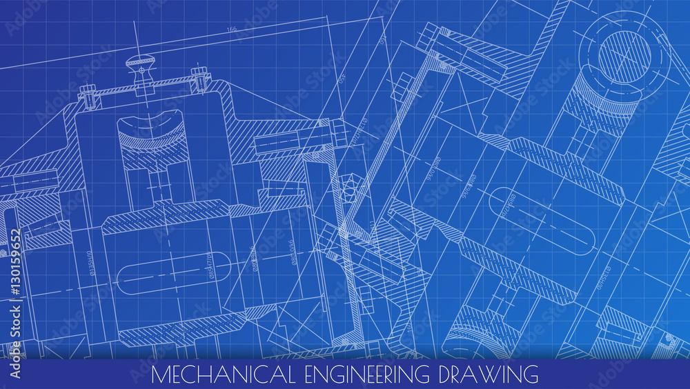 Mechanical Engineering drawing. Engineering Drawing Background. Stock