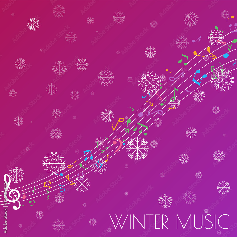 Abstract Background with Colorful Music notes on stave. Vector ...