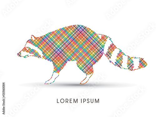 Raccoon designed using line colorful pixels graphic vector.