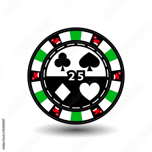 Christmas casino chips. Green. Santa Claus cap on the sides and the number twenty-five in the middle. Illustration vector. Use for the site, printing, paper, cloth, decoration, design, etc. EPS 10