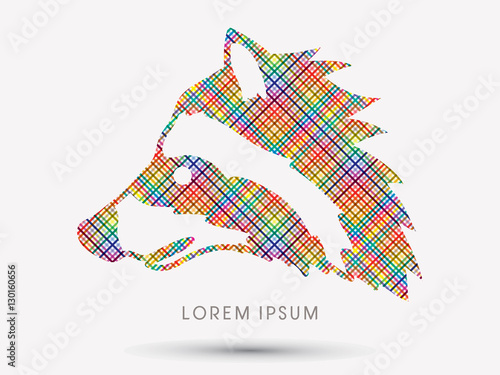 Raccoon Face designed using line colorful pixels graphic vector.