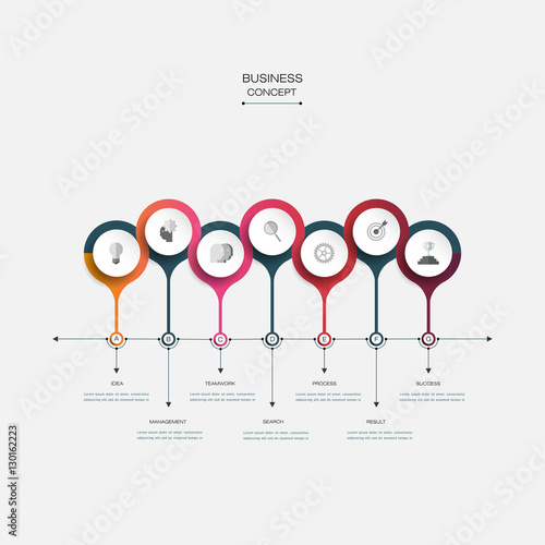 Vector infographic timeline template with 3D paper label, integrated circles. Business concept with options. For infographics, diagram, flowchart, steps, parts, time line, workflow layout, chart
