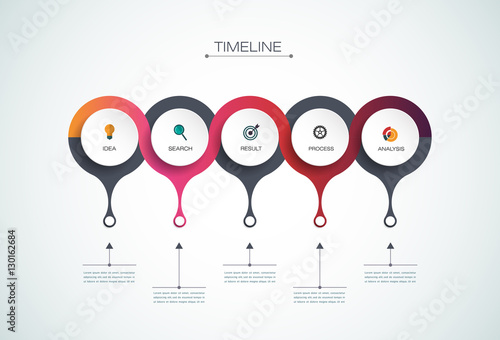 Vector infographics timeline design template with 3D paper label, integrated circles background. For content, business, infographic, diagram, digital network, flowchart, process diagram, time line