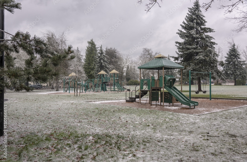 Frozen public park and playground Gresham Oregon.