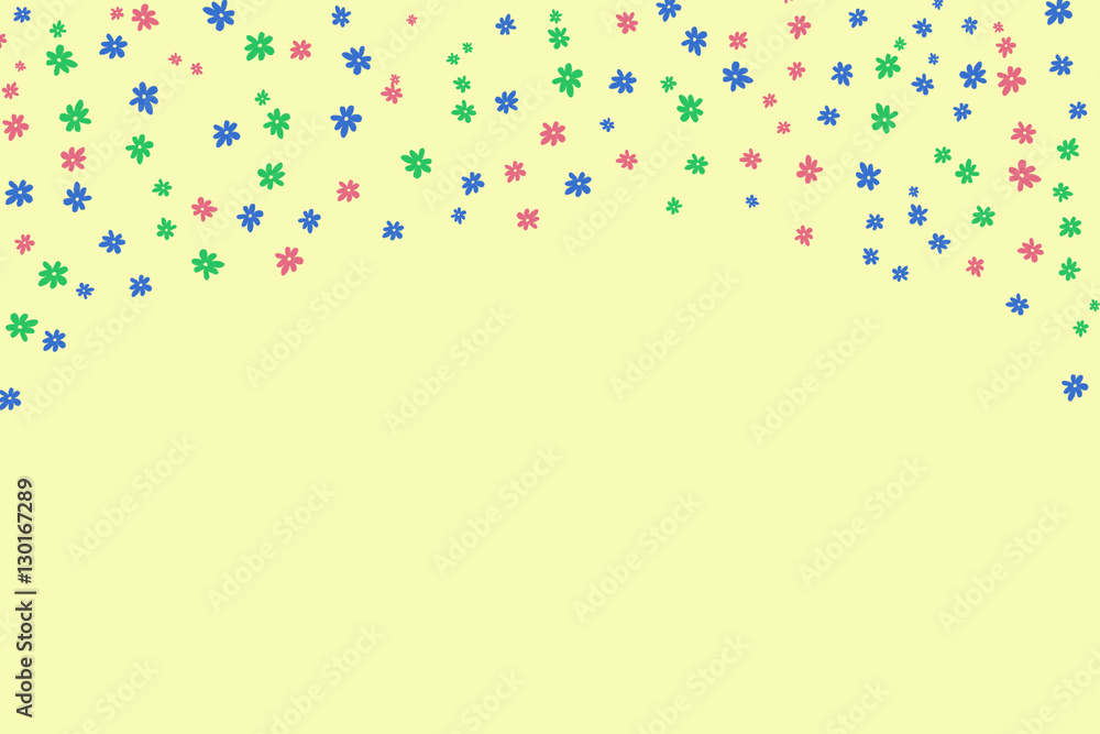 Hand drawn falling colorful flowers pattern on cream background with copy space