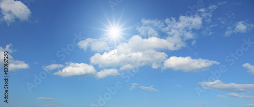 Panorama blue sky and sun reflection