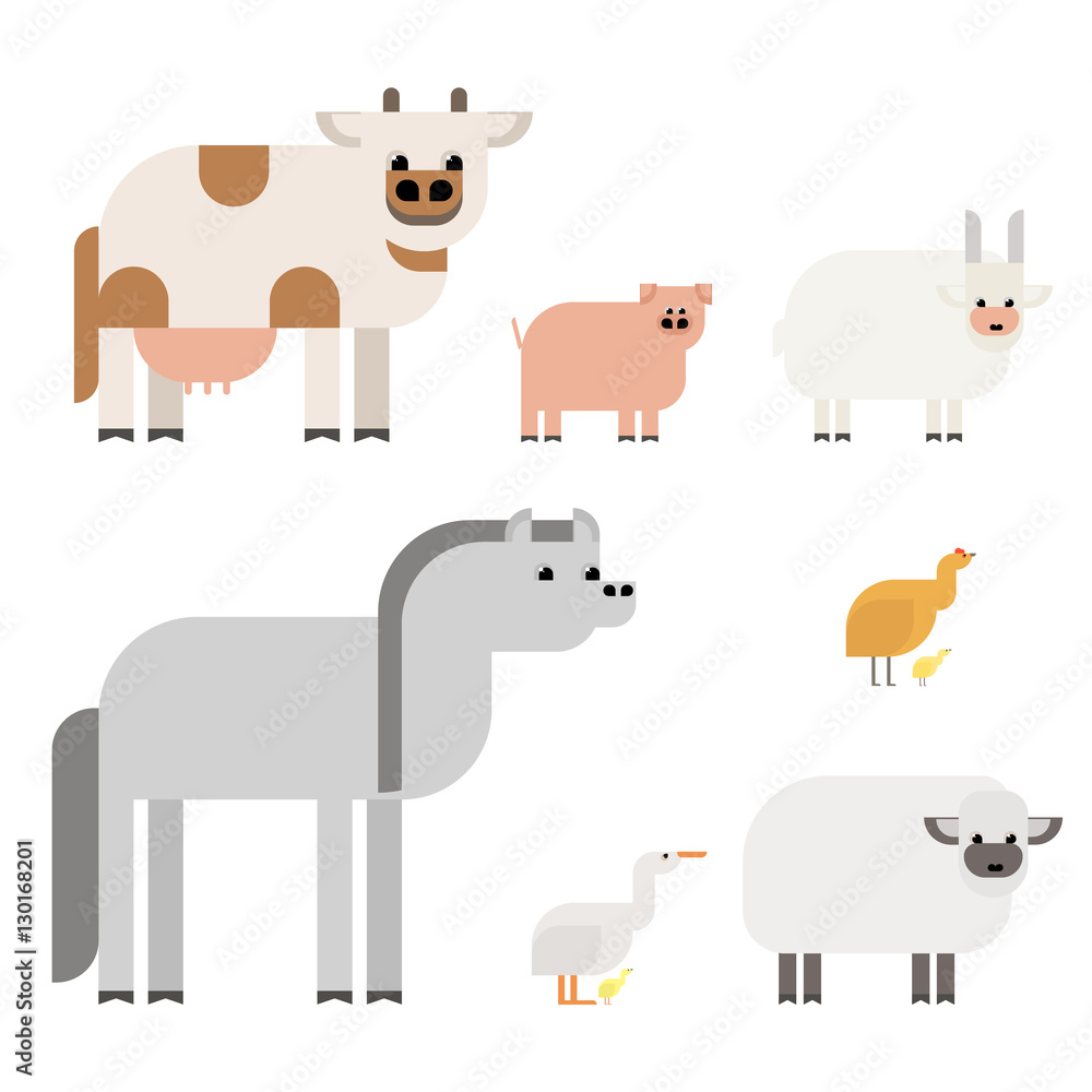 Farm animals. A set of animals in the style of the material design Farm animals. A set of animals in the style of the material design
