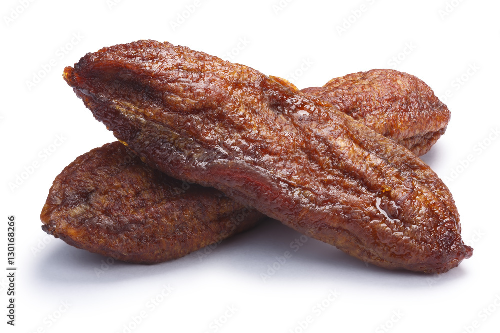Two whole sun-dried bananas, paths Two whole sun-dried bananas, paths