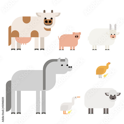 Farm animals. A set of animals in the style of the material design