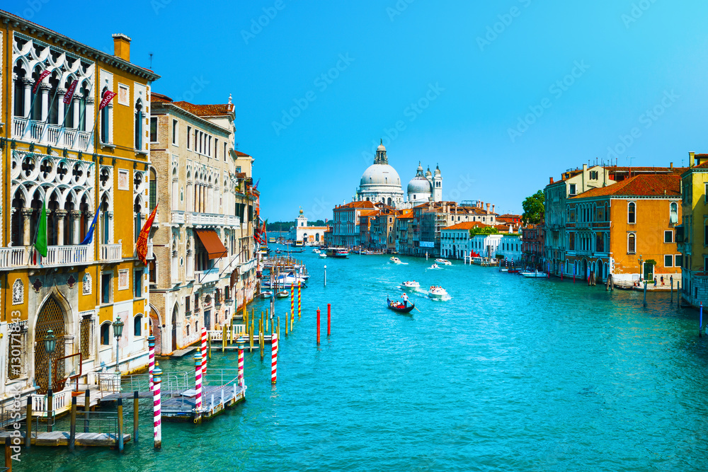 Venice grand canal, S Maria della Salute church landmark. Italy