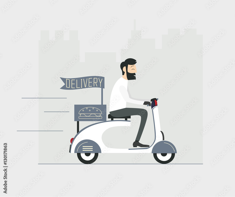 Delivery man courier worker riding scooter
