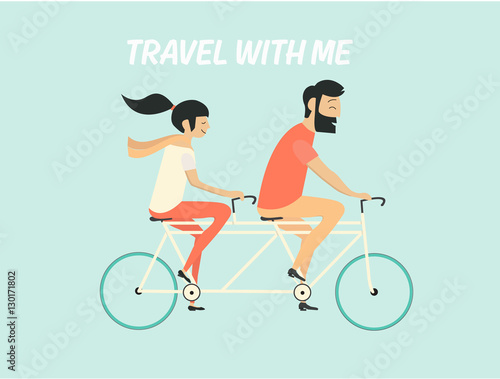 Young couple riding bicycle