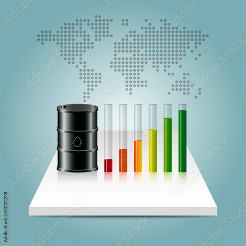 Oil industry concept. Oil price growing up graph with world map