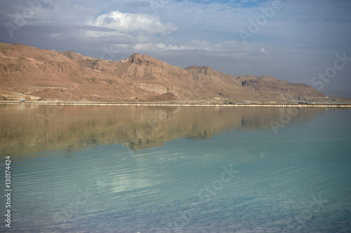 The coast of the Dead Sea in the morning 