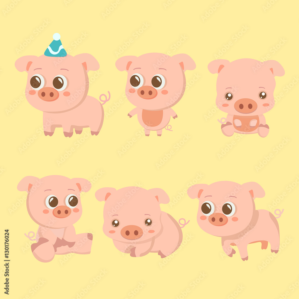 Set Vector Illustrations isolated emotion character cartoon pig. 
