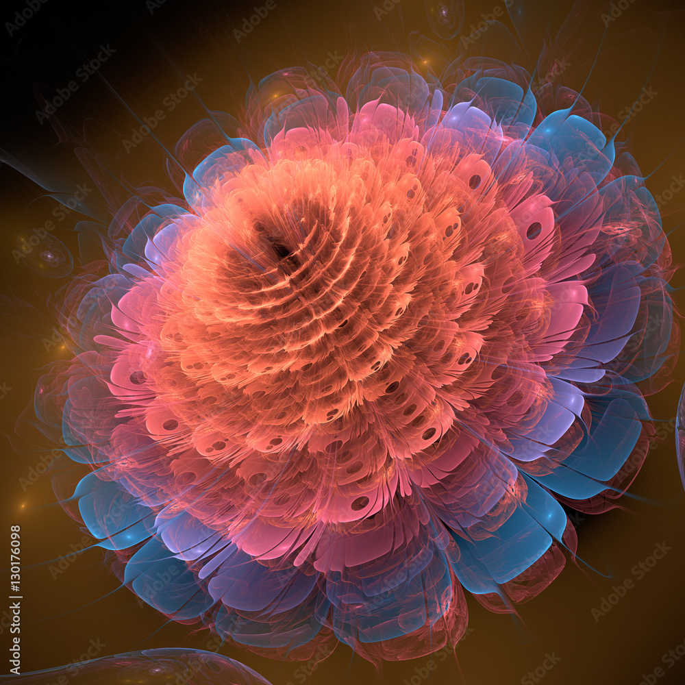 Fractal flower on dark background, abstract computer-generated image