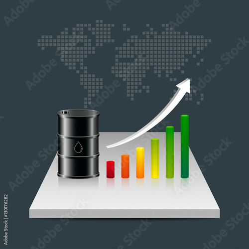 Oil industry concept. Oil price growing up graph with world map