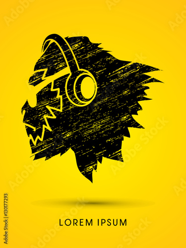 Face Gorilla with sun glasses and headphone, designed using grunge brush graphic vector