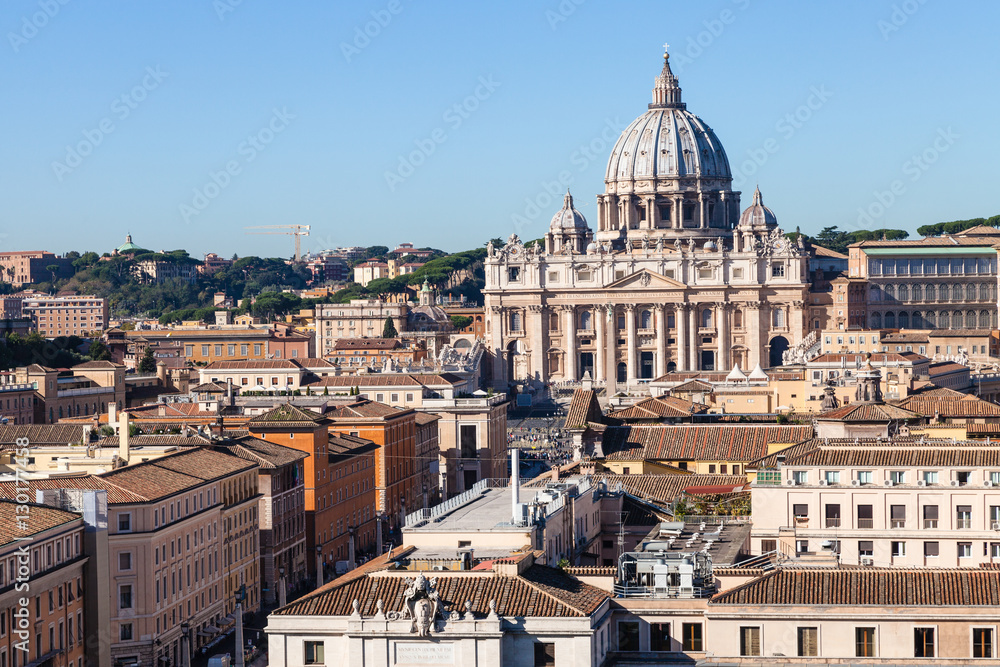 view of Basilica in Vatican and street in Rome
