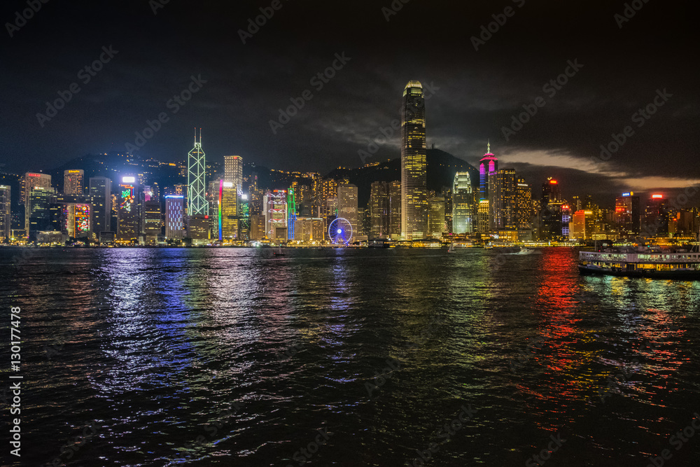 Hong Kong at night. View from Kowloon