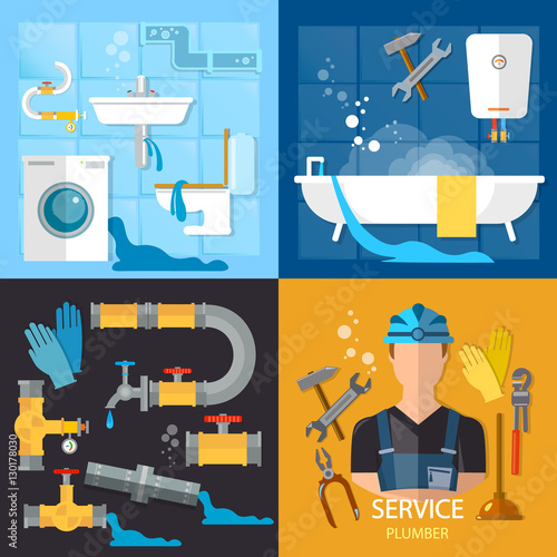 Plumbing service set. Professional plumber