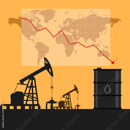 Oil industry concept. Oil price falling down graph and chart wit