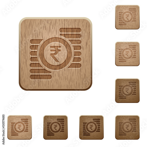 Indian Rupee coins wooden buttons