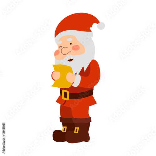 Santa Claus reads the letter. Isolated object on a white background. Vector illustration.