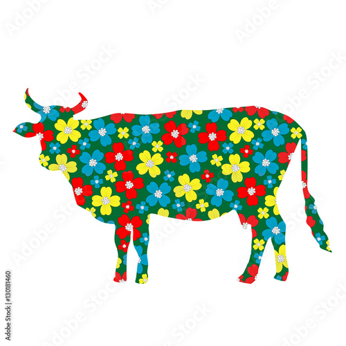 Fototapeta Naklejka Na Ścianę i Meble -  Cow silhouette with floral pattern
