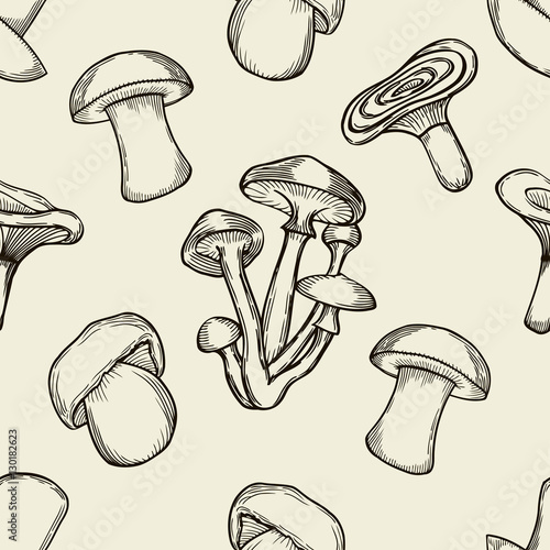 Obraz na plátně pattern with artistically drawn mushrooms