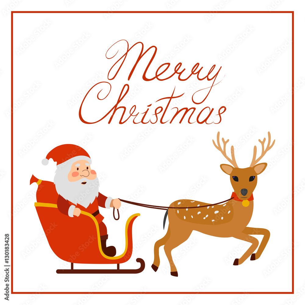 Fototapeta premium Merry Christmas greeting card with Santa Claus. Vector illustration.