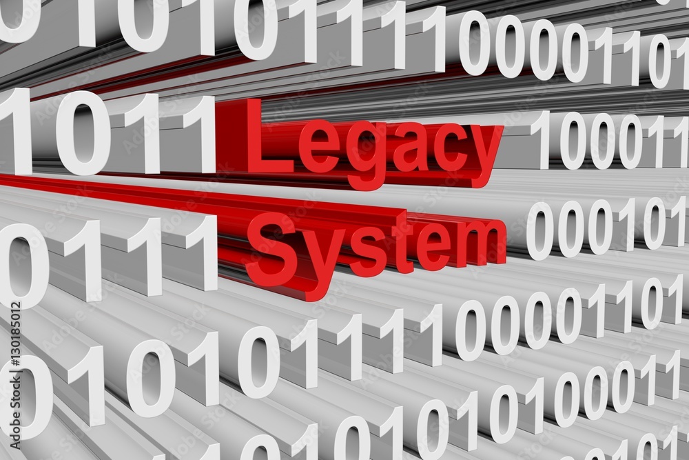 Legacy system in the form of binary code, 3D illustration