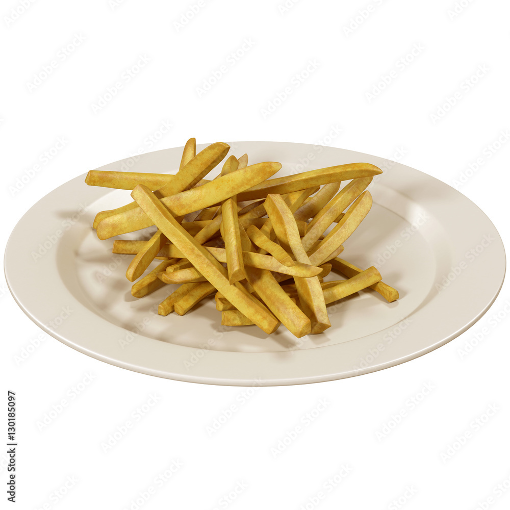 bowl of french fries on white, 3d illustration bowl of french fries on white, 3d illustration