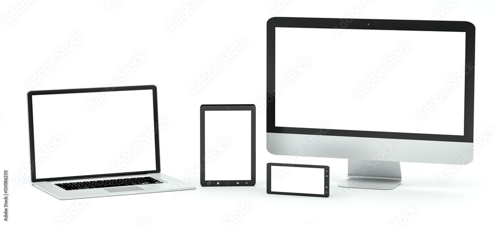 Modern computer laptop mobile phone and tablet 3D rendering Modern computer laptop mobile phone and tablet 3D rendering