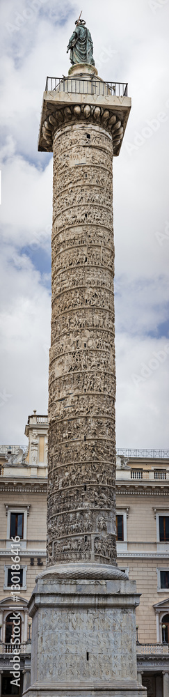 column of Marcus Aurelius in Piazza Colonna (Colonna square). Rome. Italy.