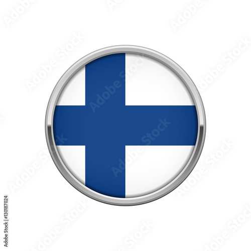 Round silver badge with Finnish flag