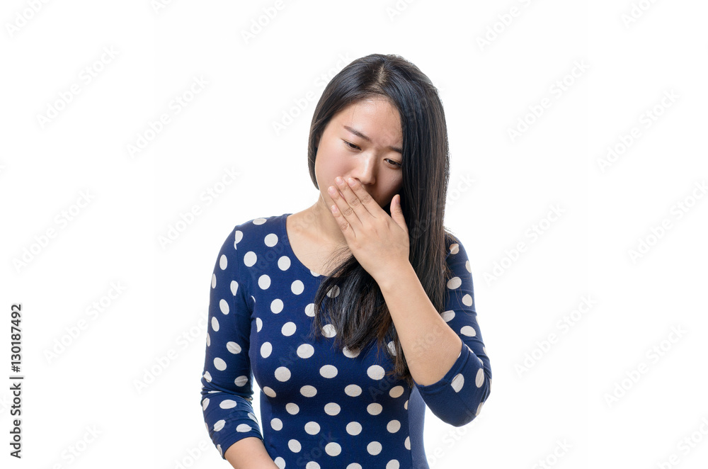 Polite young Chinese woman coughing Polite young Chinese woman coughing