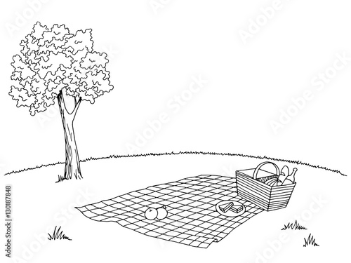 Picnic graphic black white sketch illustration vector