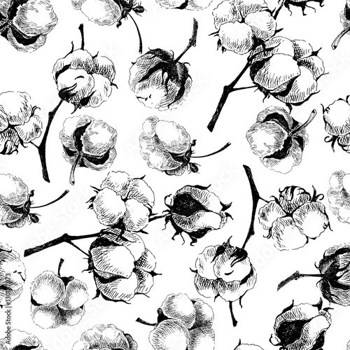 Vector seamless pattern of cooton buds. Vintage engraved style art. Isolated on transparent background. Use for textile, wrapping papper, cosmethic package, store arvertisement and other design. 