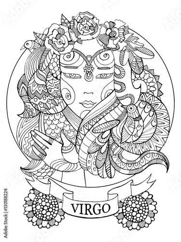Valokuva Virgo zodiac sign coloring book for adults vector