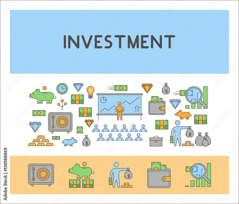 Vector line web banner for investment.