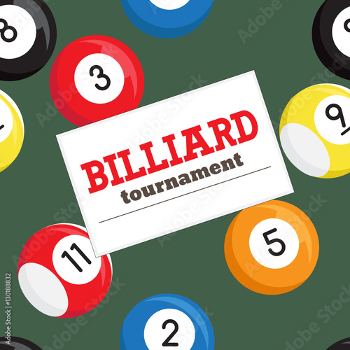 Billiard tournament poster vector template. Seamless texture wit