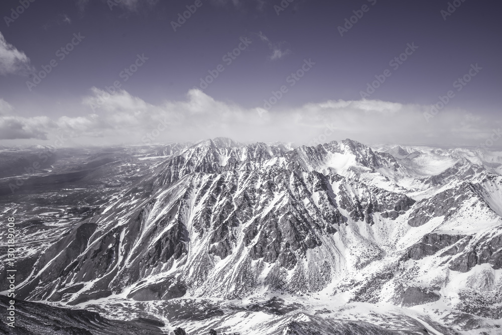 The majestic mountain peaks of the Eastern Sayan mountains.