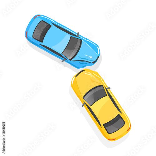 Car accident. Car crash. Top view.